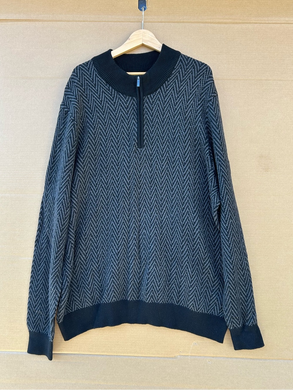 Perry Ellis Sweater Men’s Quarte Zip Mock Neck Men’s 3X Chevron Knit Brown Warm